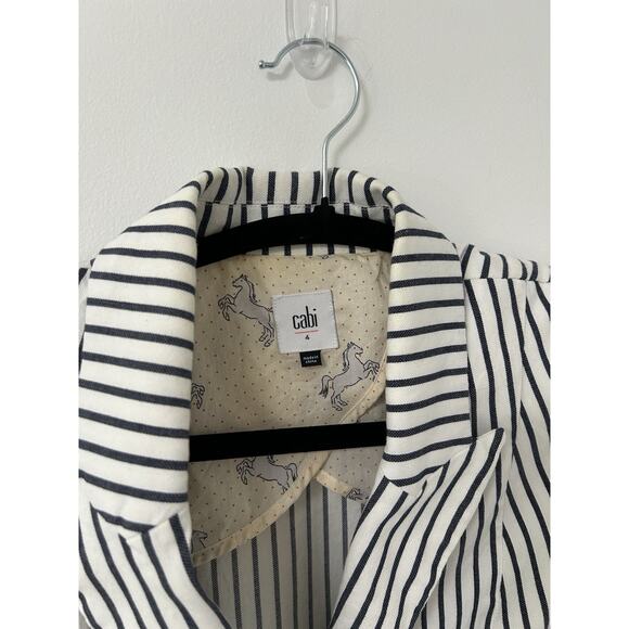 CAbi Jacket Womens 4 White Navy Pinstripe Striped Bell Sleeve Blazer Style 5295 - Picture 4 of 10